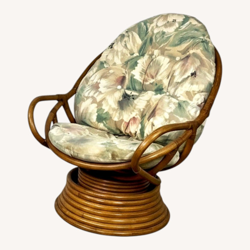 Used Pair Vintage Rattan Swivel Pedestal Lounge Chairs for sale on AptDeco