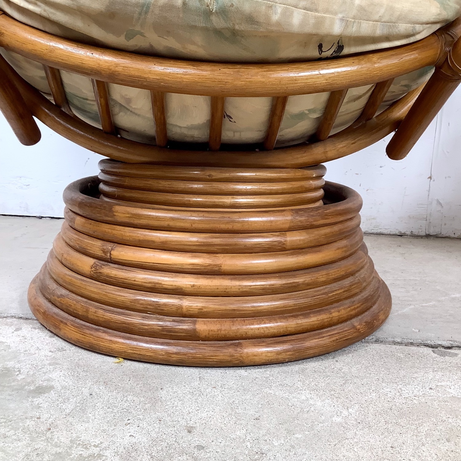 Pair Vintage Rattan Swivel Pedestal Lounge Chairs - image-11