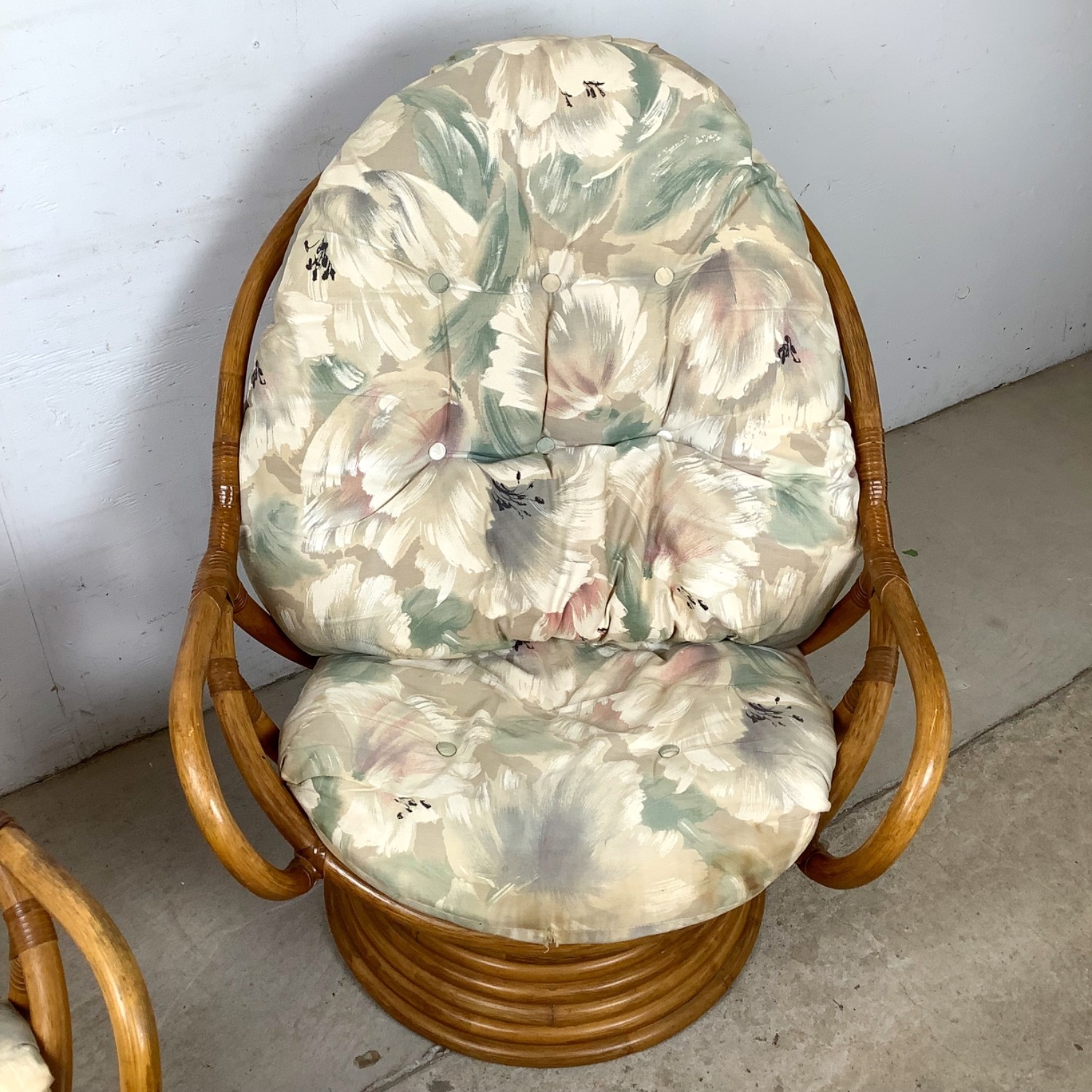 Pair Vintage Rattan Swivel Pedestal Lounge Chairs - image-4