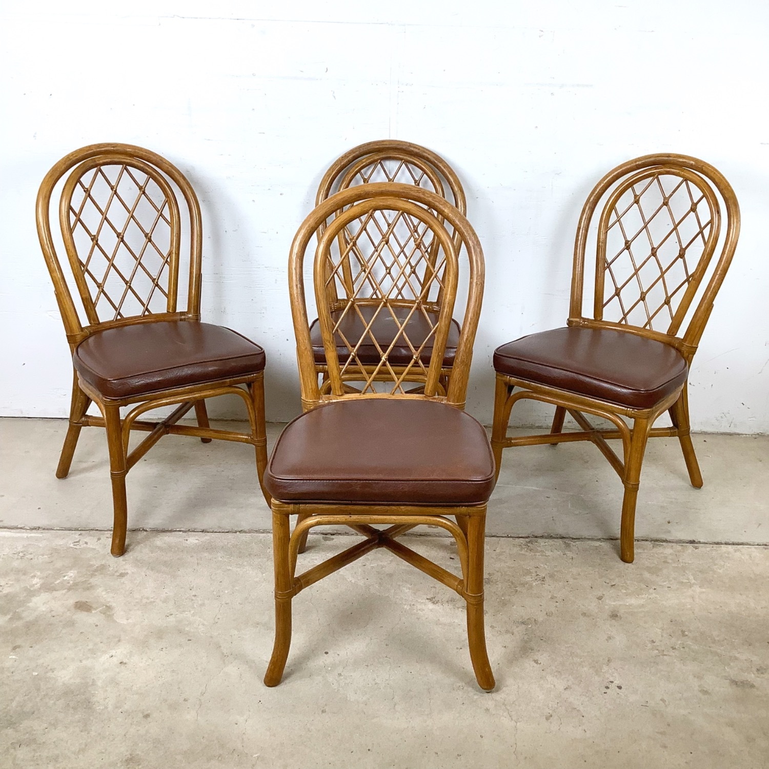  Set of 4 Vintage Rattan Dining Chairs - image-1