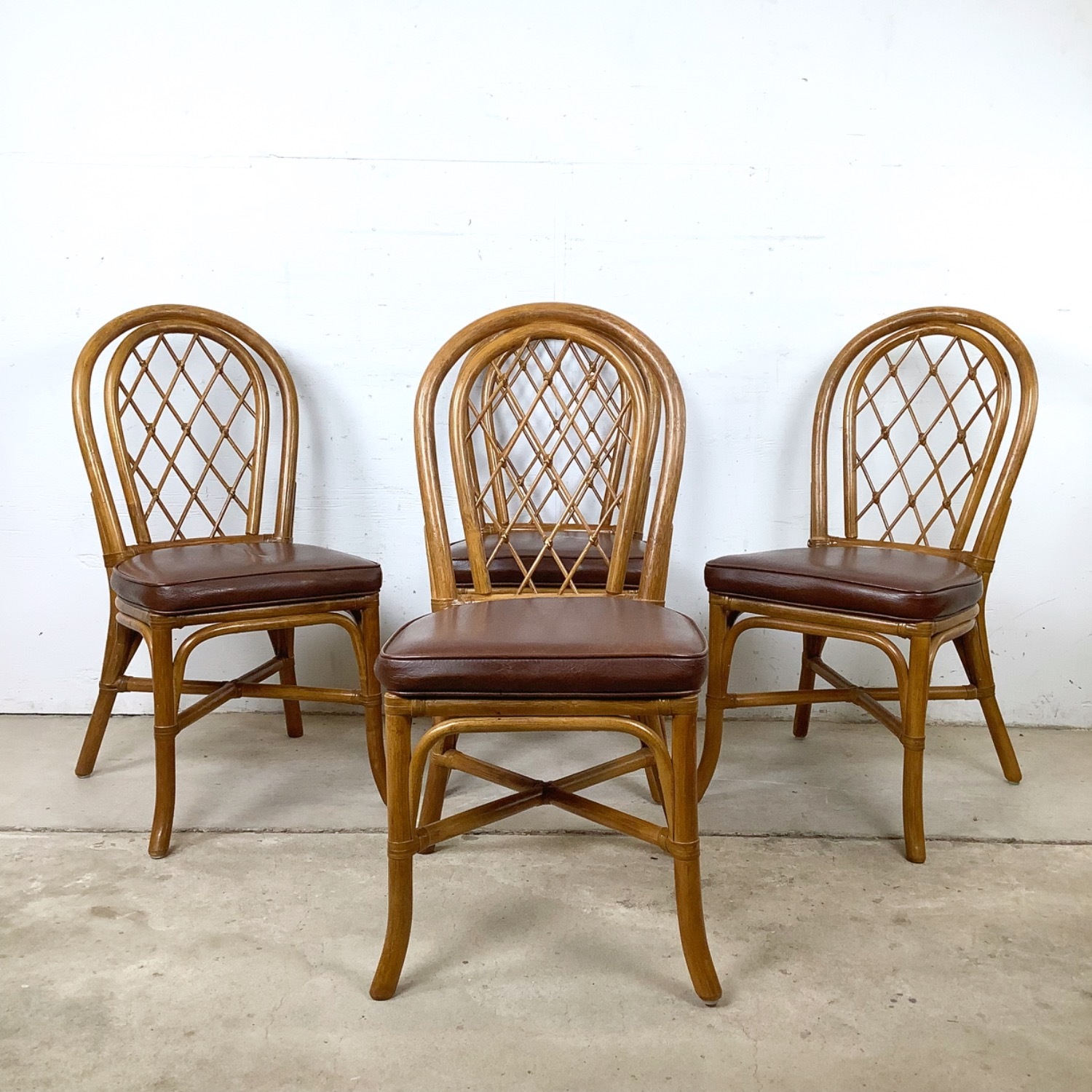  Set of 4 Vintage Rattan Dining Chairs - image-2