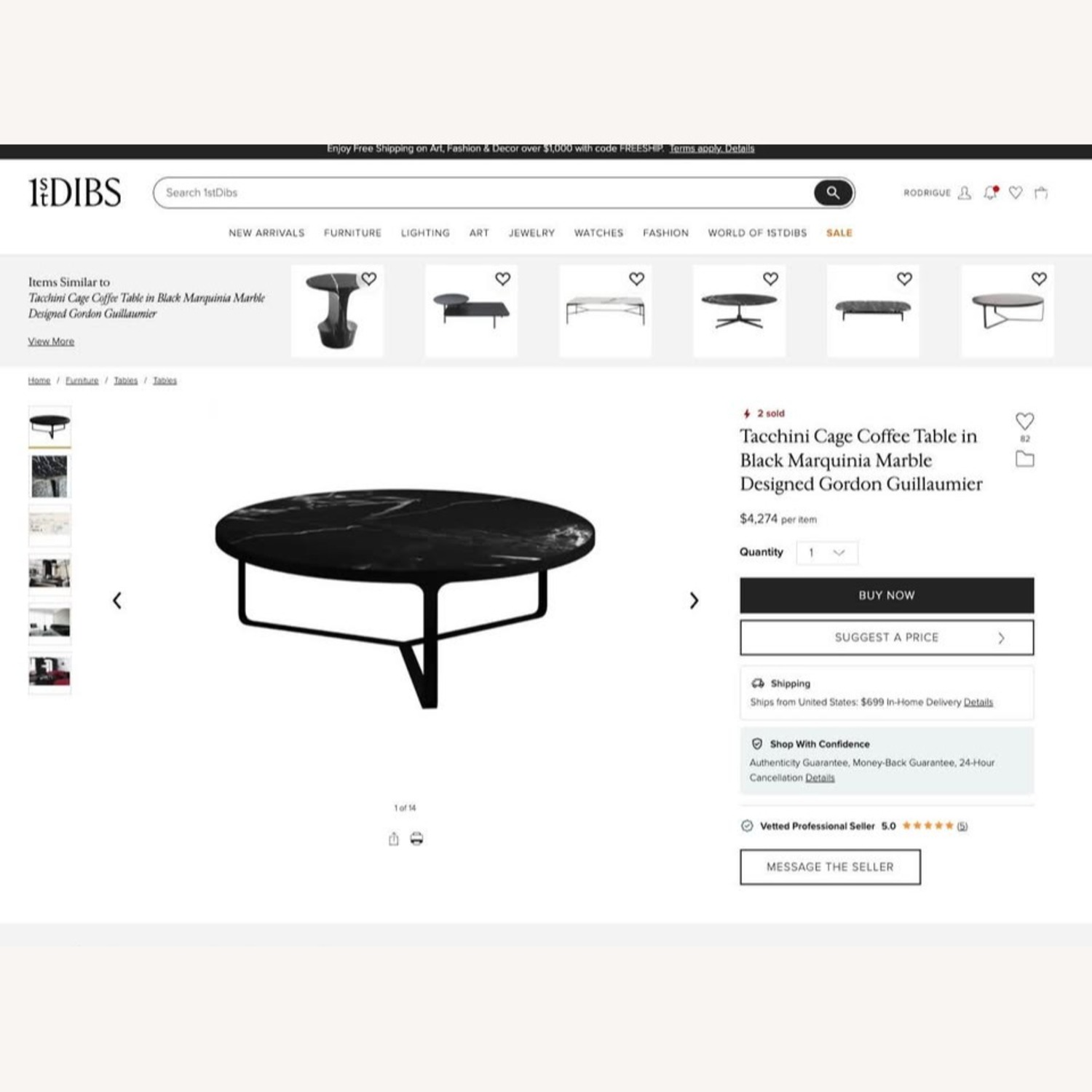 Tacchini Cage Black Marble Coffee Table - image-6