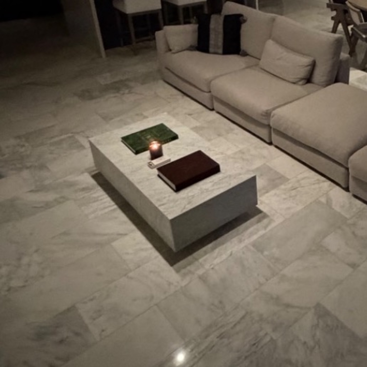 Restoration Hardware White Plinth Marble Coffee Table - image-3