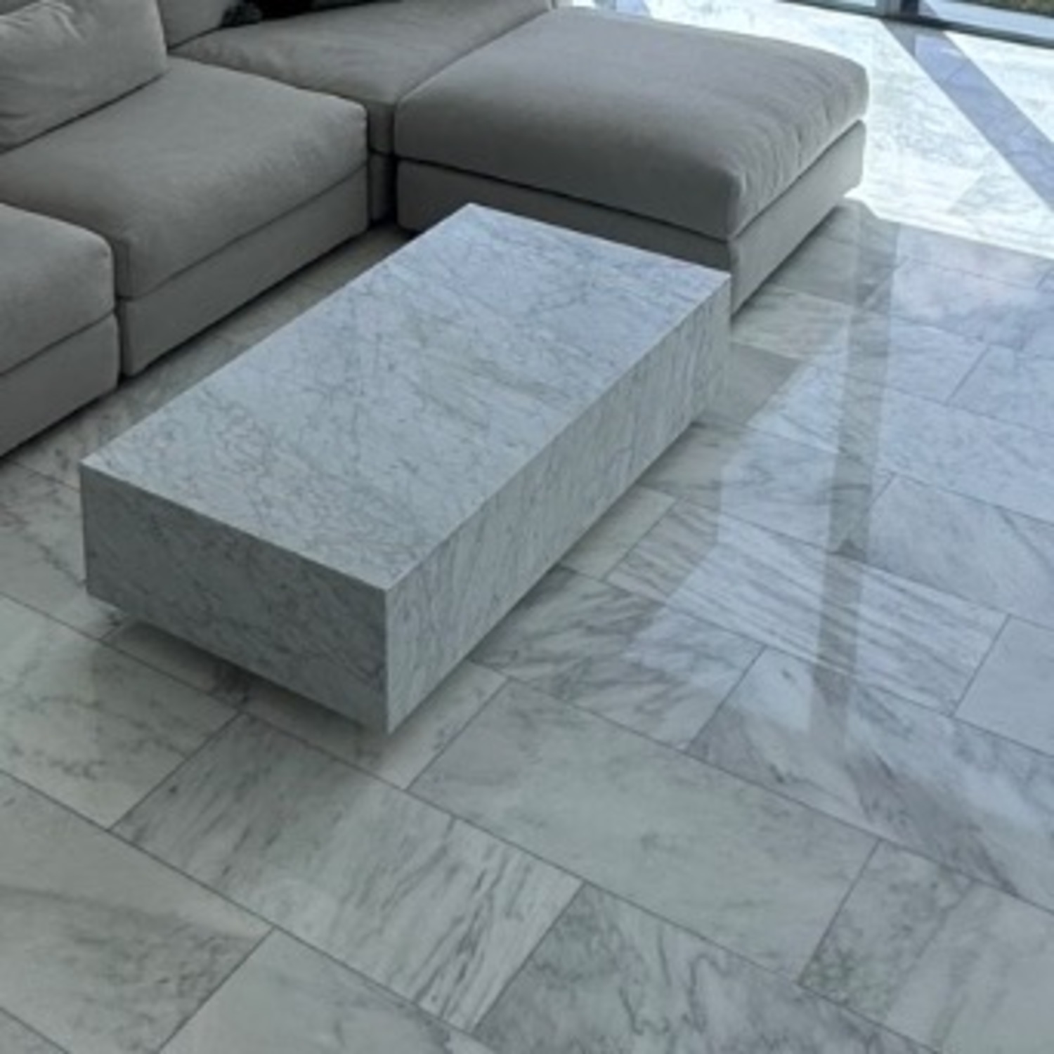 Restoration Hardware White Plinth Marble Coffee Table - image-1