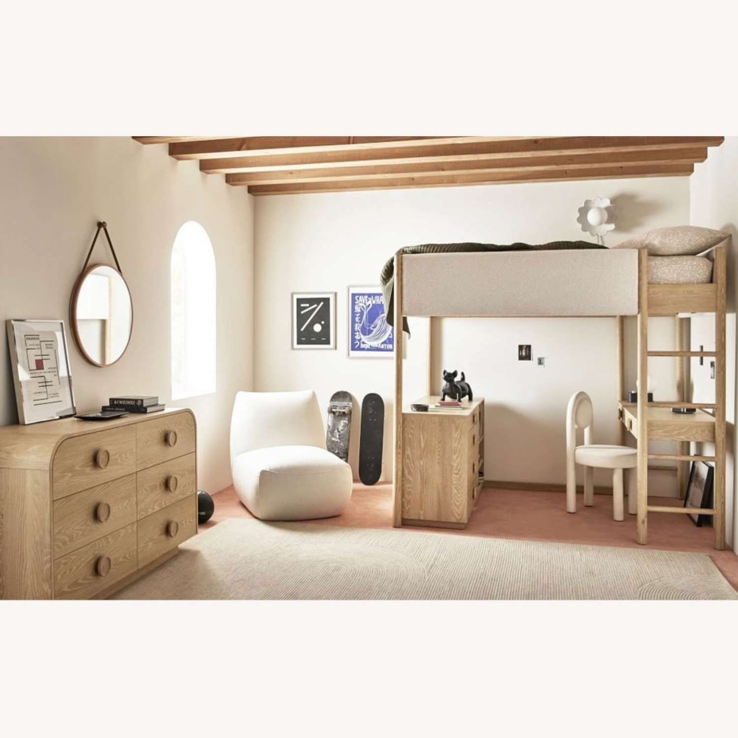 West Elm Statement Knob Loft Bed W Desk & Dresser - image-3