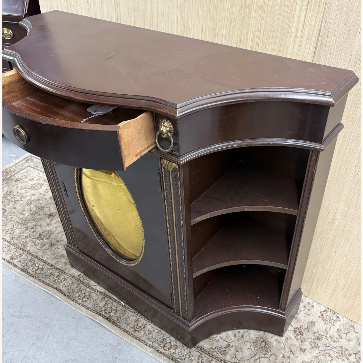 Mahogany Credenza with Gold Mirrored Insert - image-7