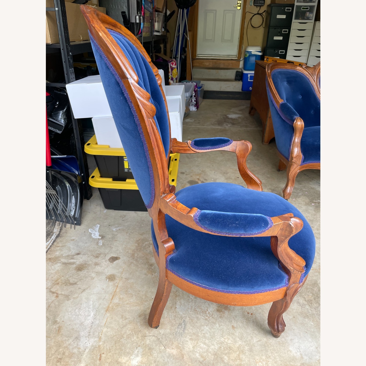 Antique Victorian Blue Upholstery Loveseat - image-3