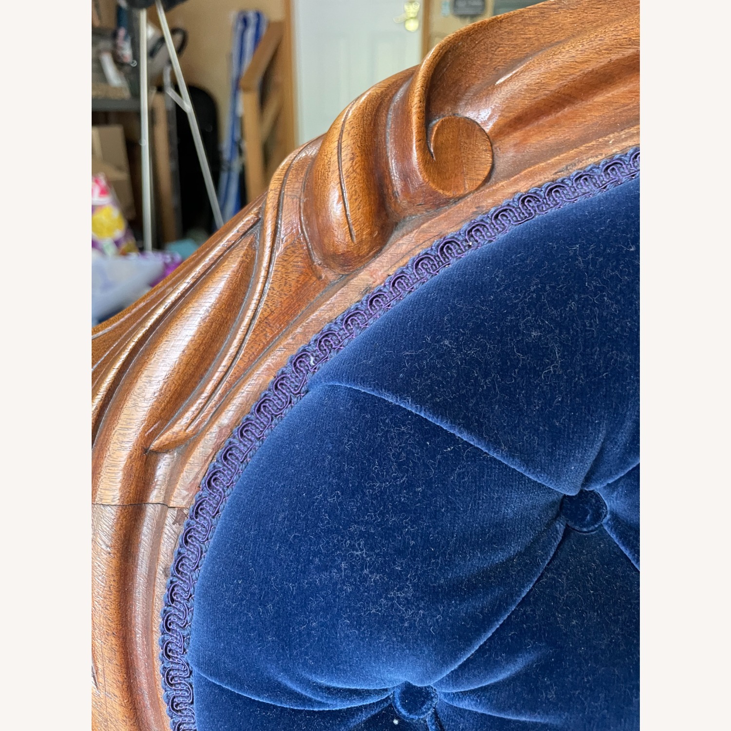 Antique Victorian Blue Upholstery Loveseat - image-4