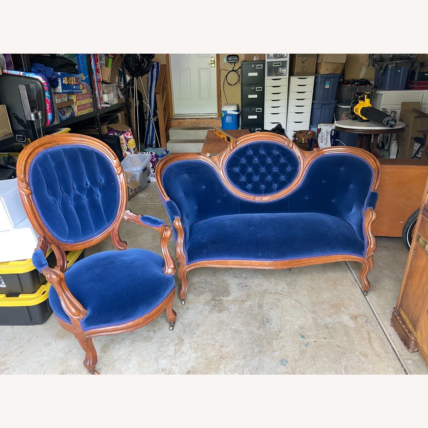 Antique Victorian Blue Upholstery Loveseat - image-1