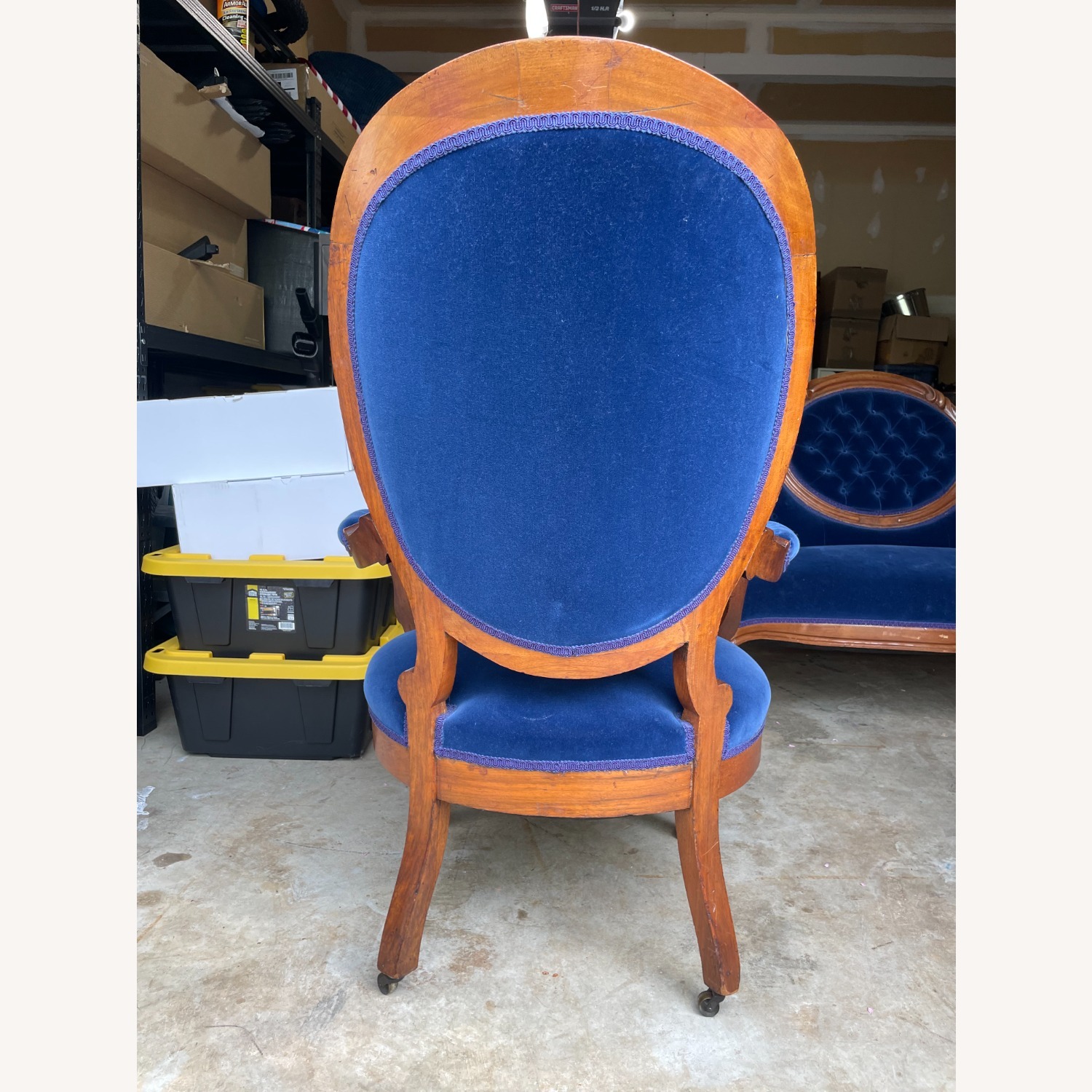 Antique Victorian Blue Upholstery Loveseat - image-5