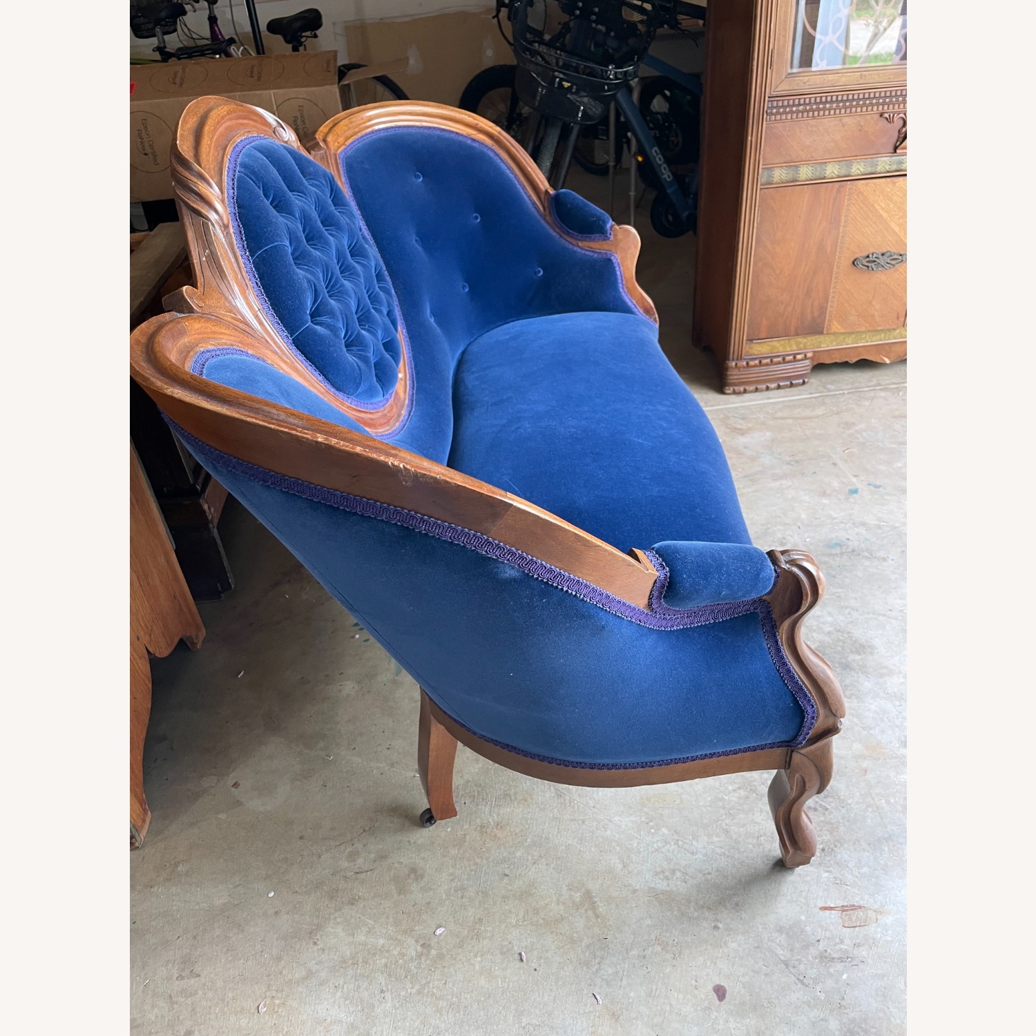 Antique Victorian Blue Upholstery Loveseat - image-7