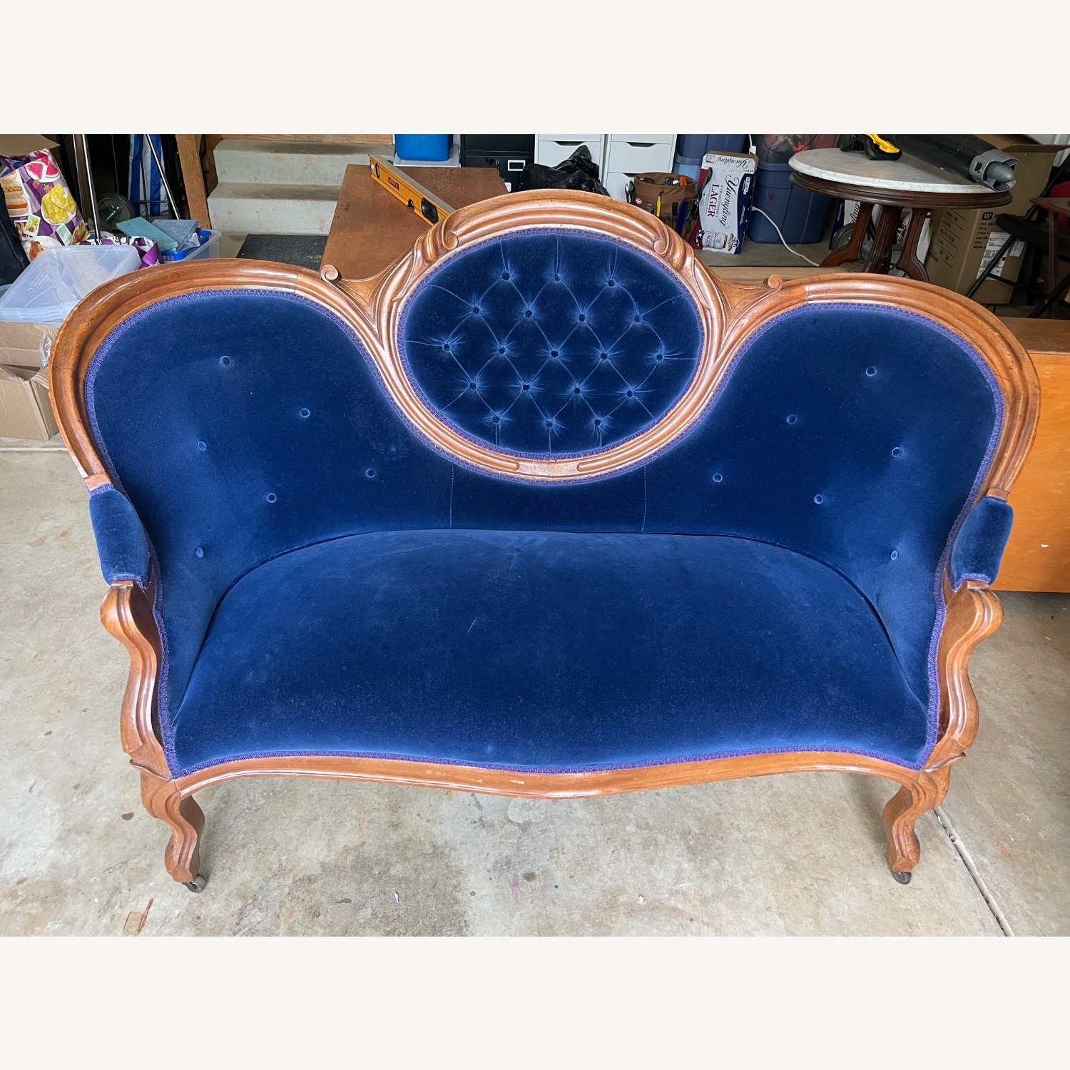 Antique Victorian Blue Upholstery Loveseat - image-9