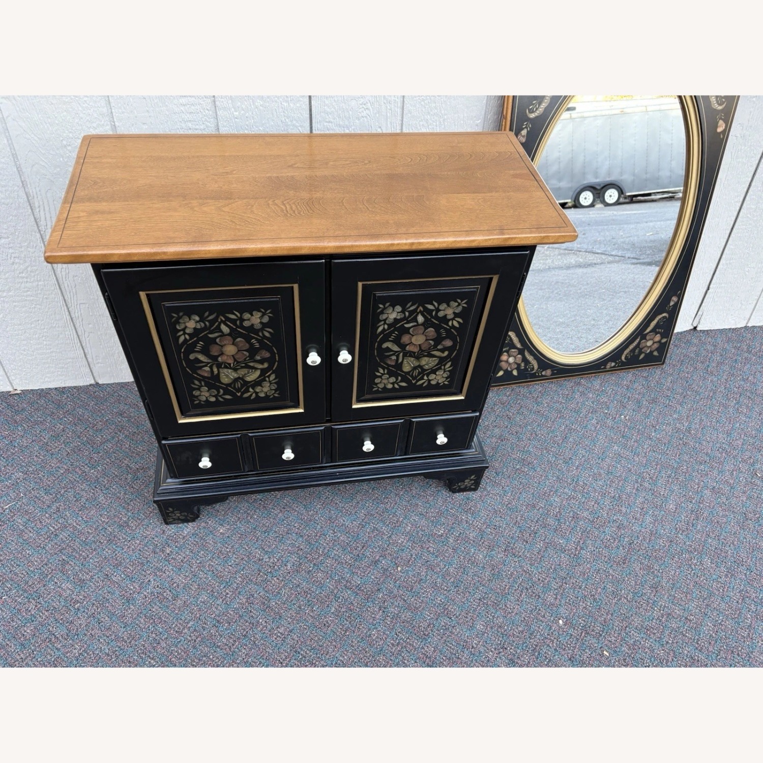 Ethan Allen Black Wood Sideboard With Mirror - image-1