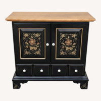 Ethan Allen Black Wood Sideboard With Mirror