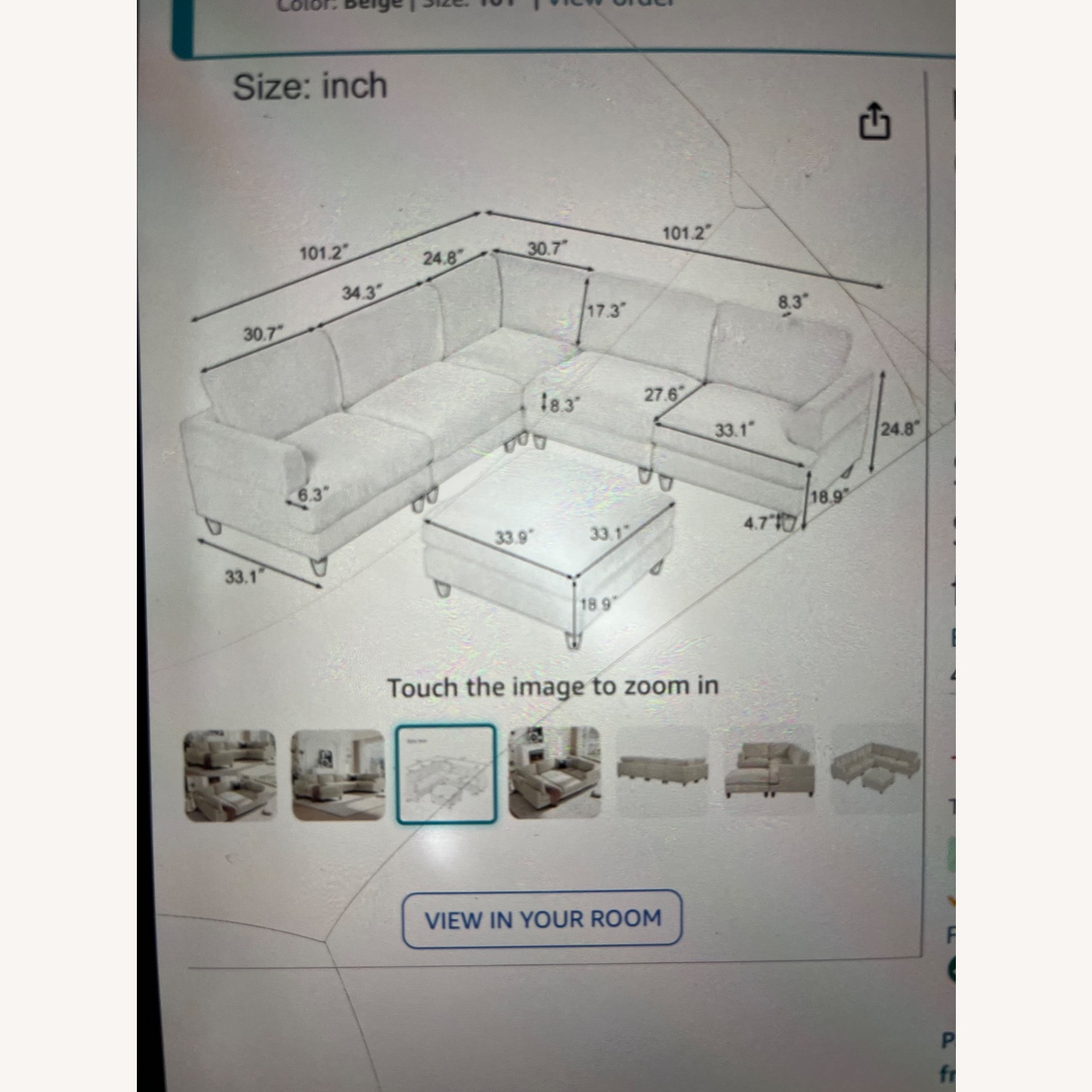 101” Corduroy 5-seater Sectional with Ottoman  - image-4
