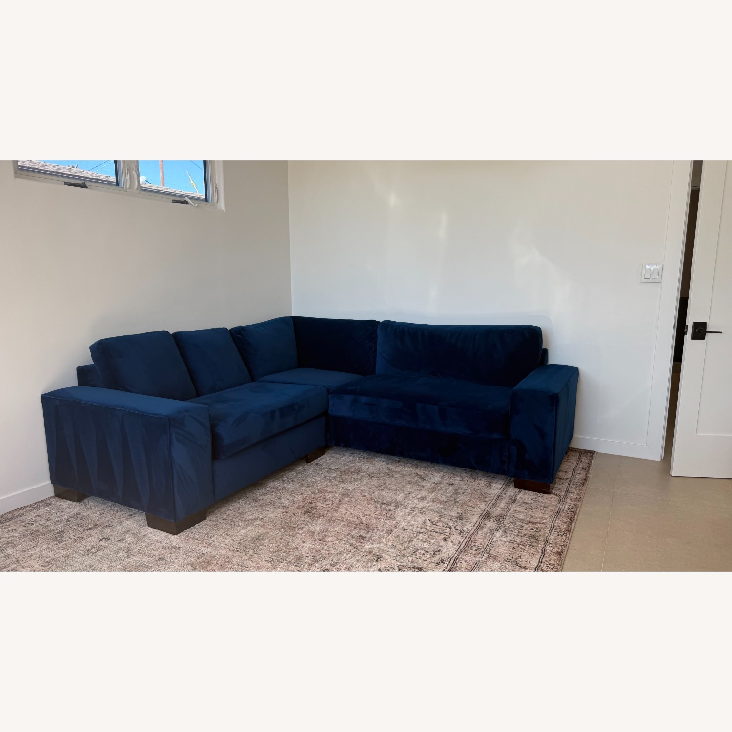 Four Hands Performance Blue Velvet Sofa - image-3