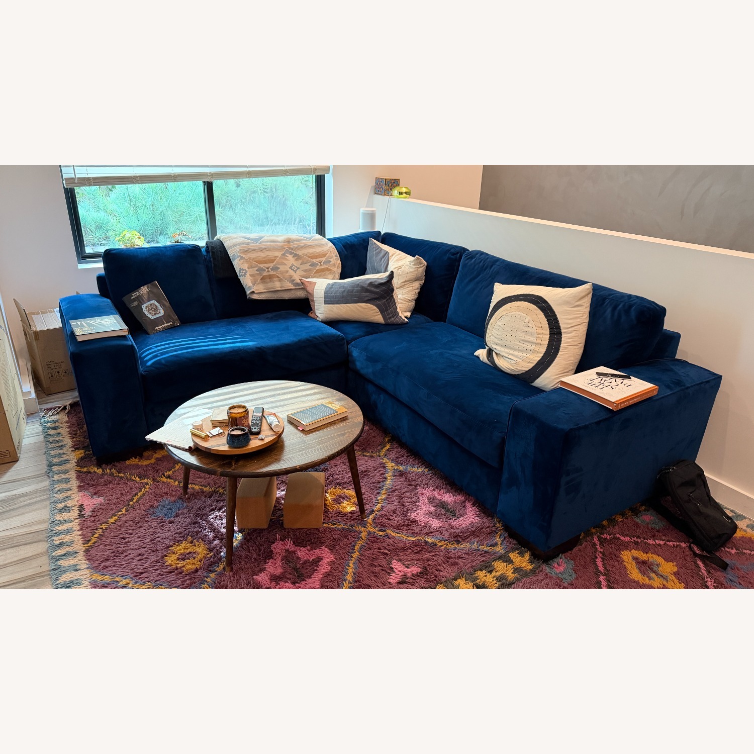 Four Hands Performance Blue Velvet Sofa - image-1