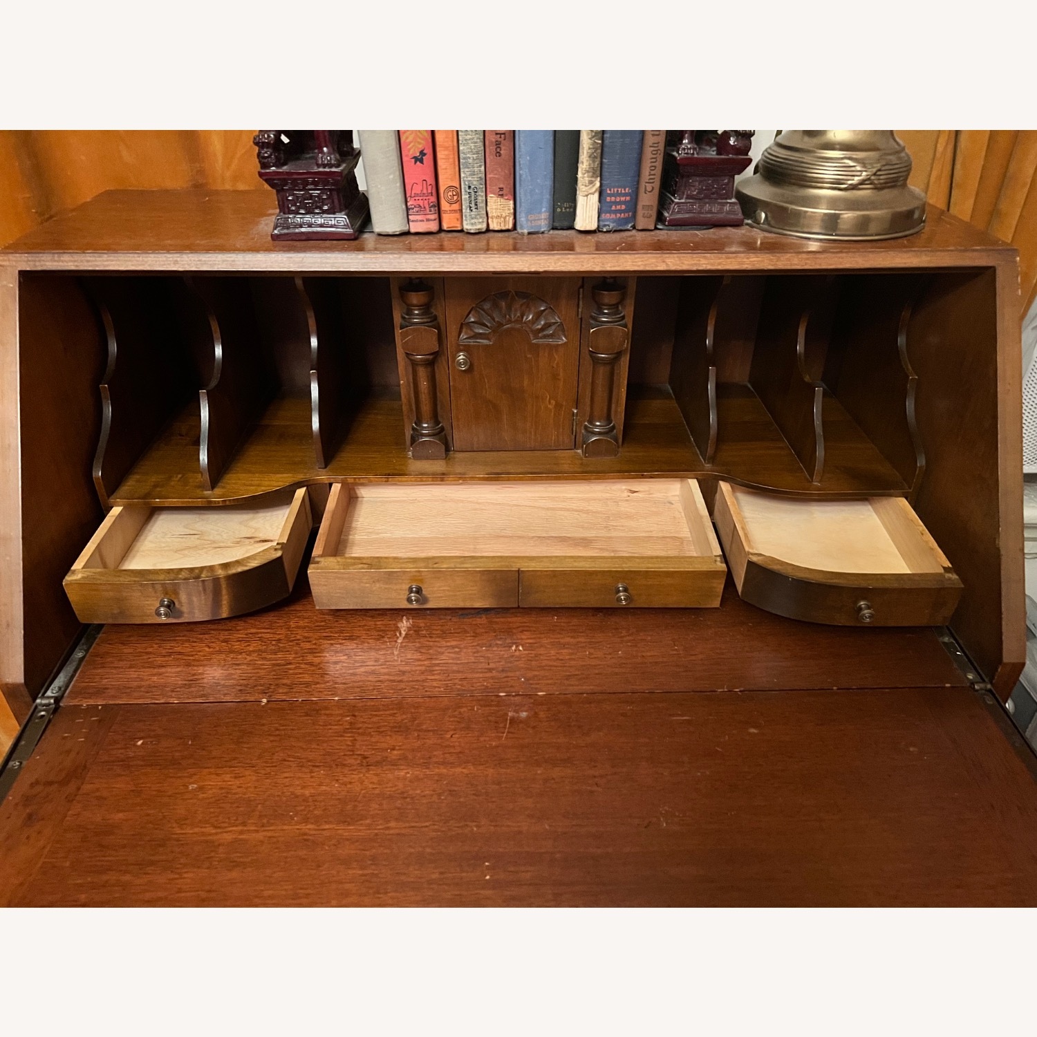 Antique Dark Brown Wood Chest - image-5
