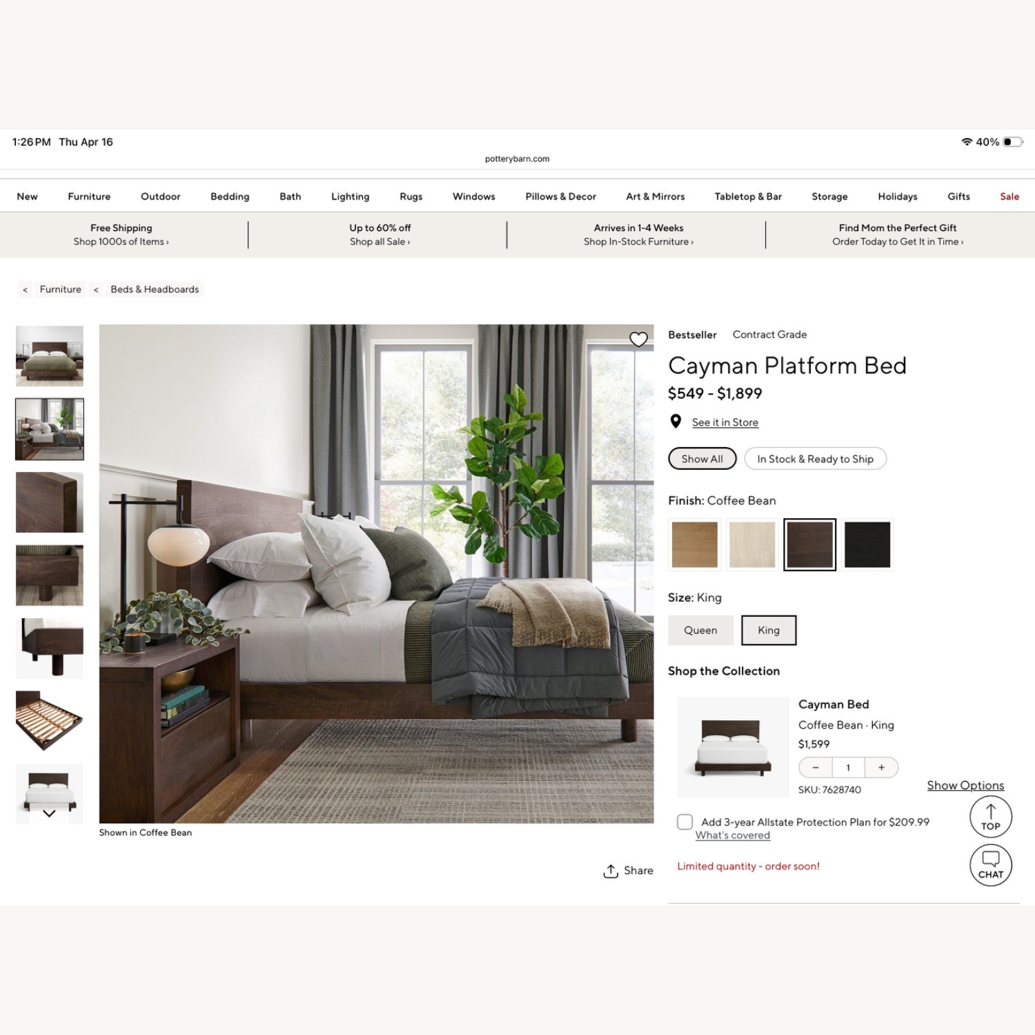 Pottery Barn Cayman Dark Brown Wood King Bed - image-3