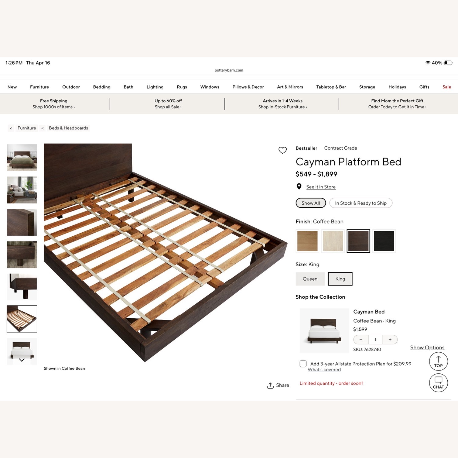 Pottery Barn Cayman Dark Brown Wood King Bed - image-2