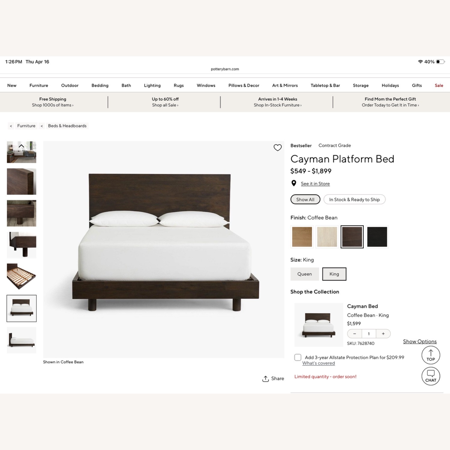 Pottery Barn Cayman Dark Brown Wood King Bed - image-1