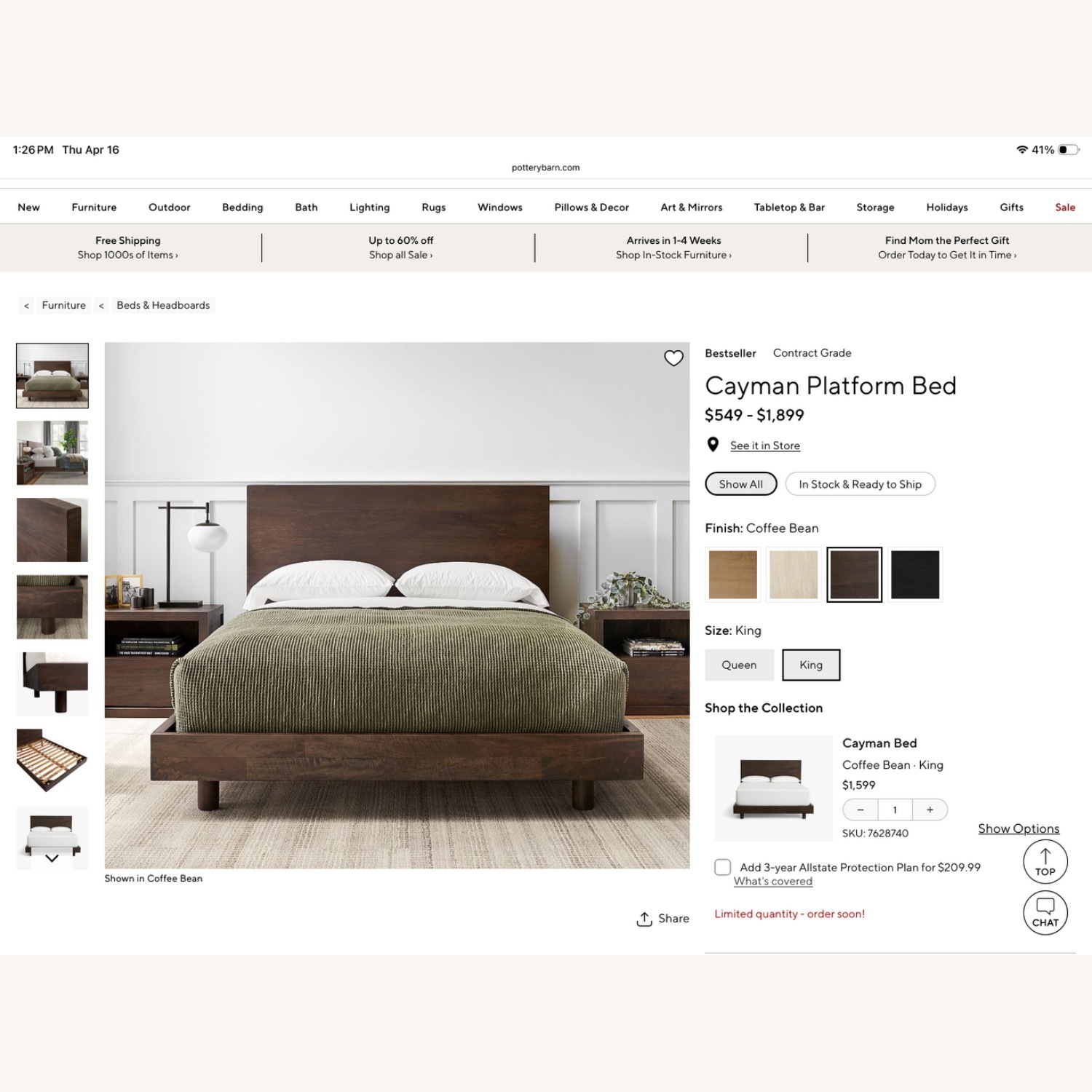 Pottery Barn Cayman Dark Brown Wood King Bed - image-4