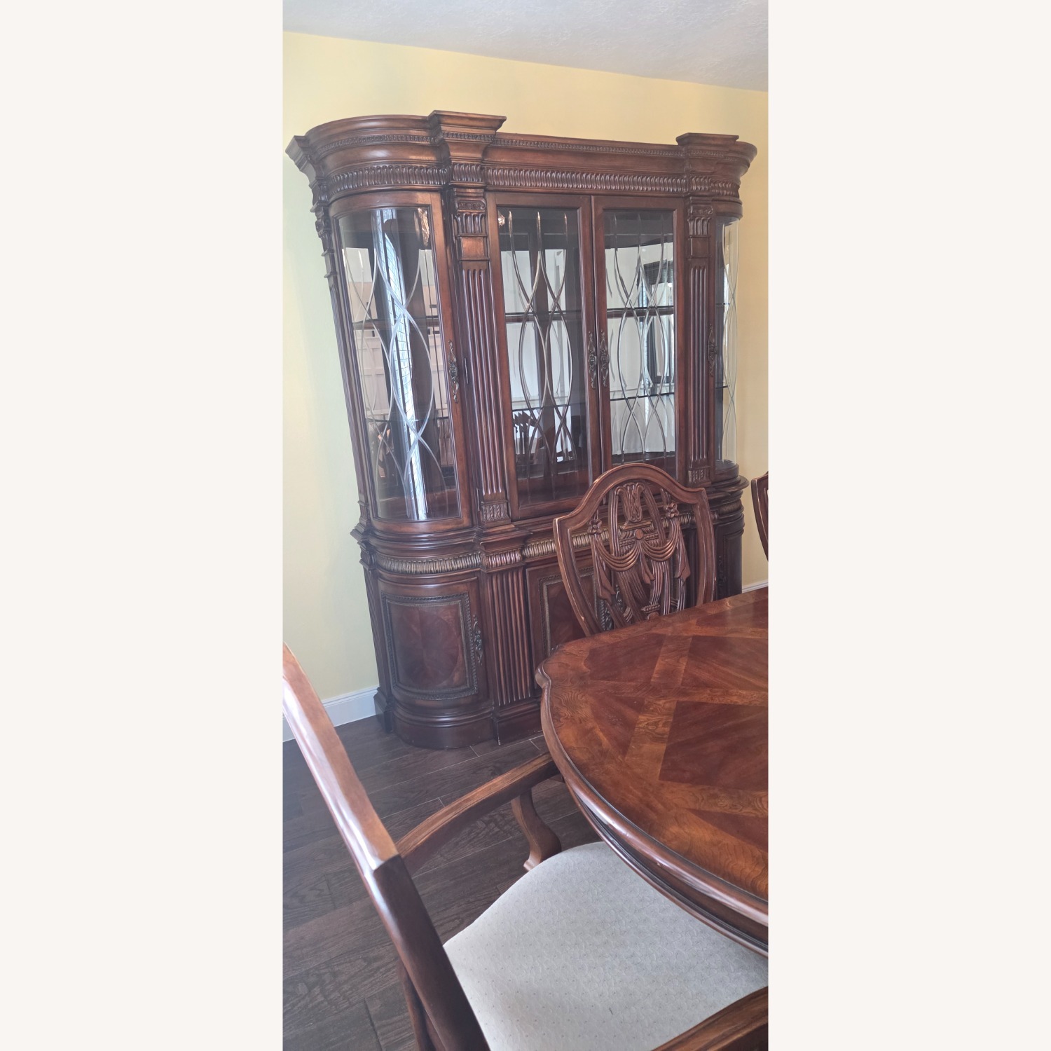 Vintage Wood Hutch With Curved Side Glass - image-9