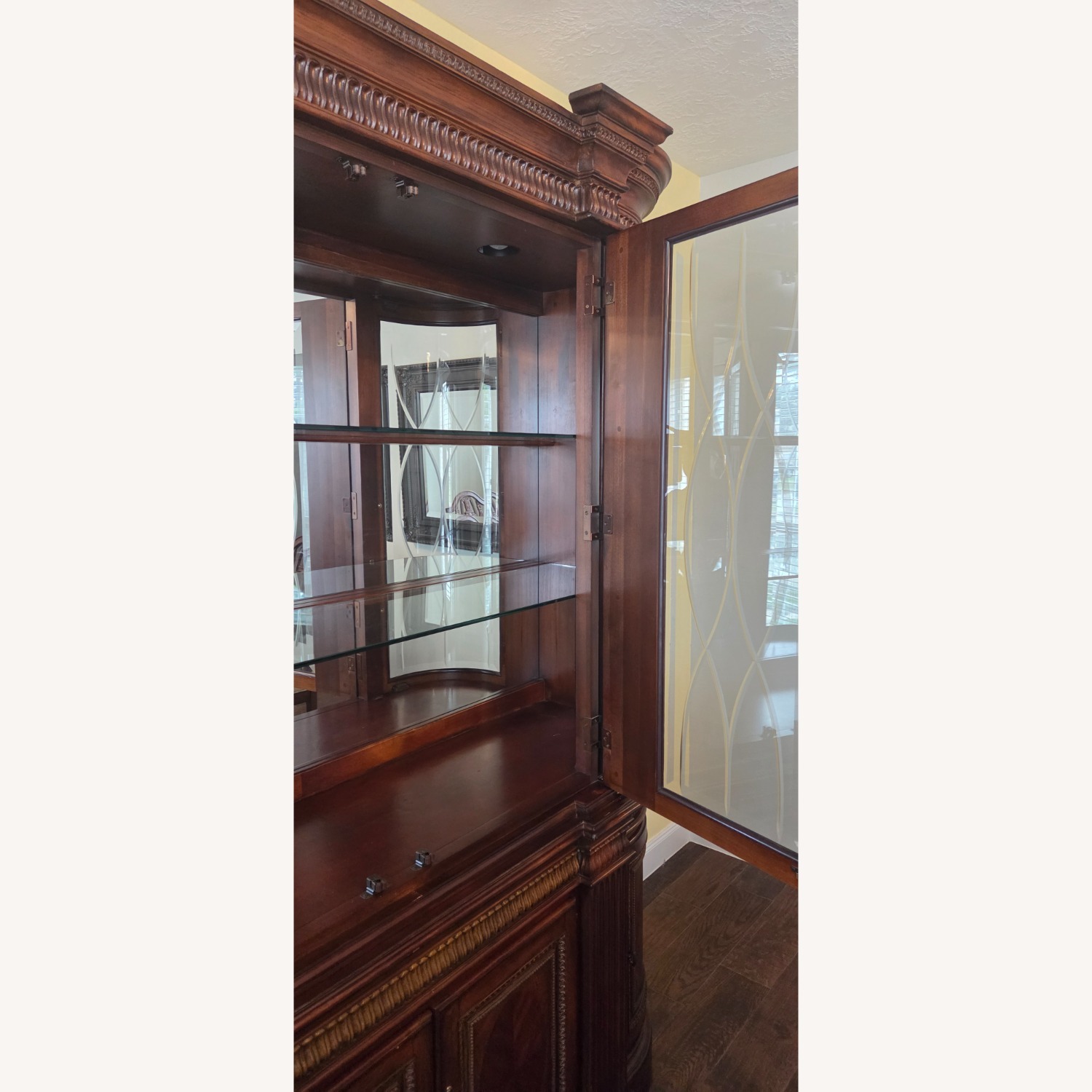 Vintage Wood Hutch With Curved Side Glass - image-10