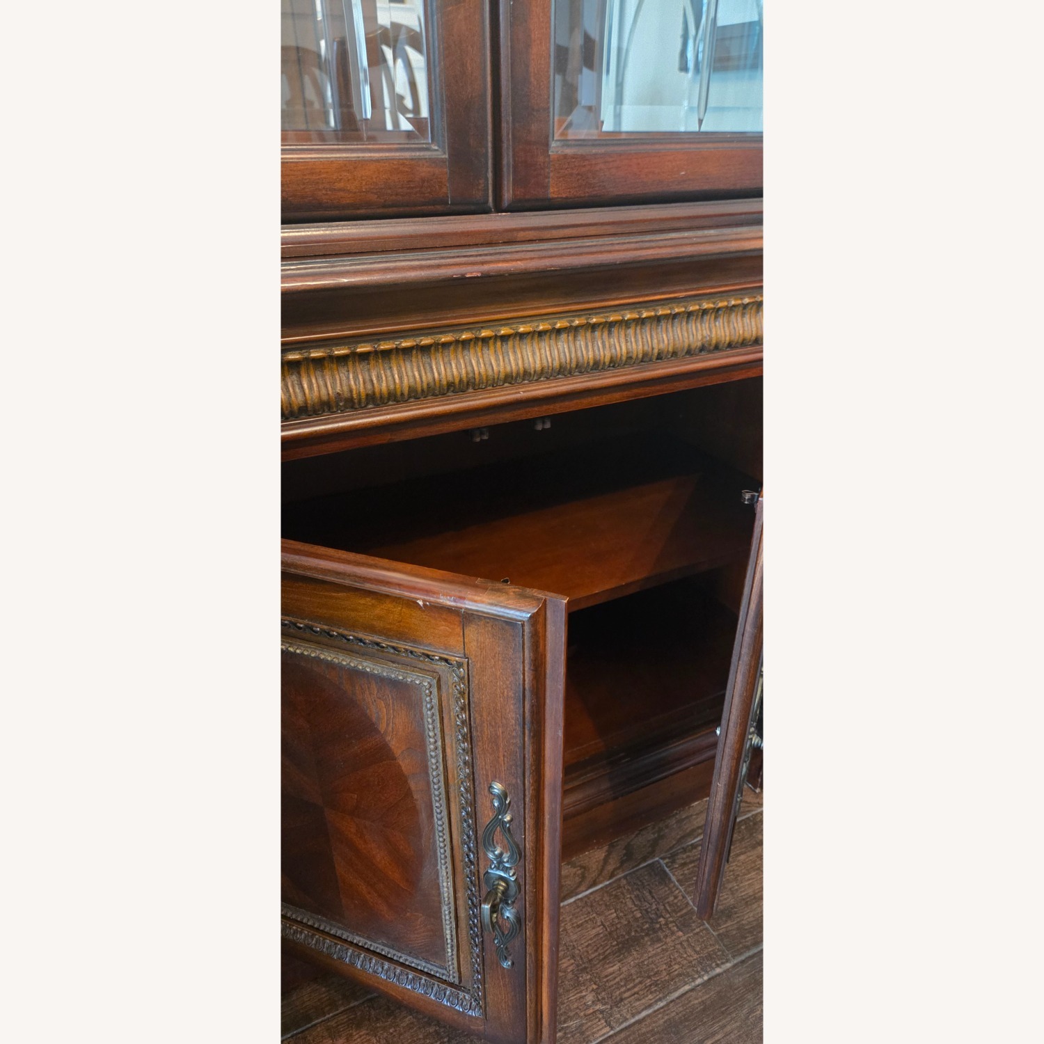 Vintage Wood Hutch With Curved Side Glass - image-8
