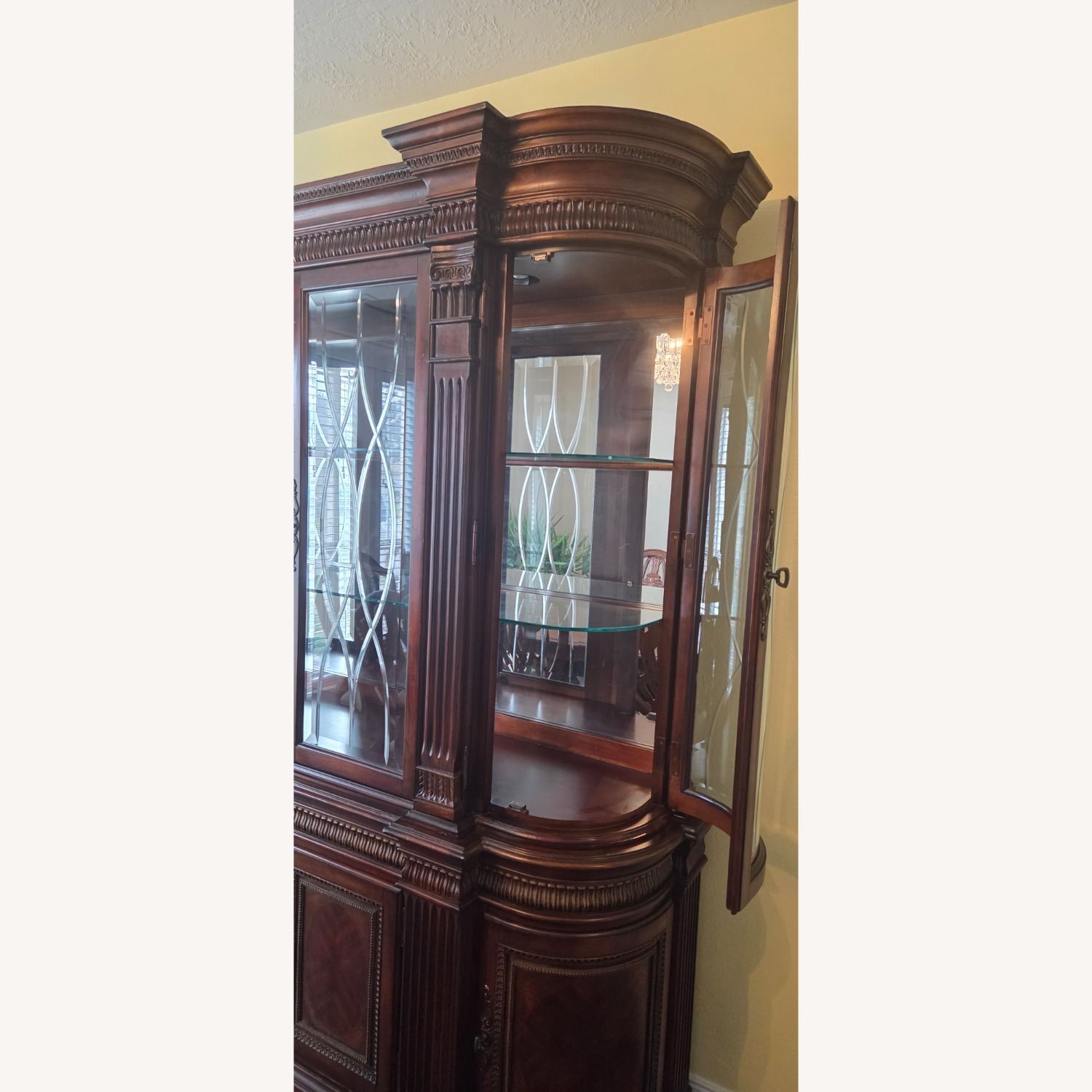 Vintage Wood Hutch With Curved Side Glass - image-2