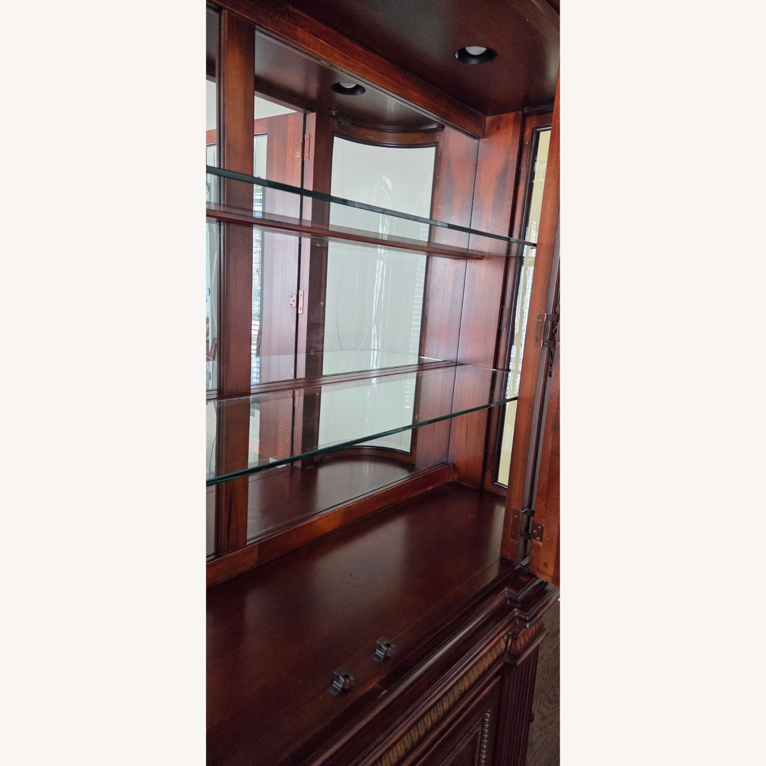Vintage Wood Hutch With Curved Side Glass - image-3