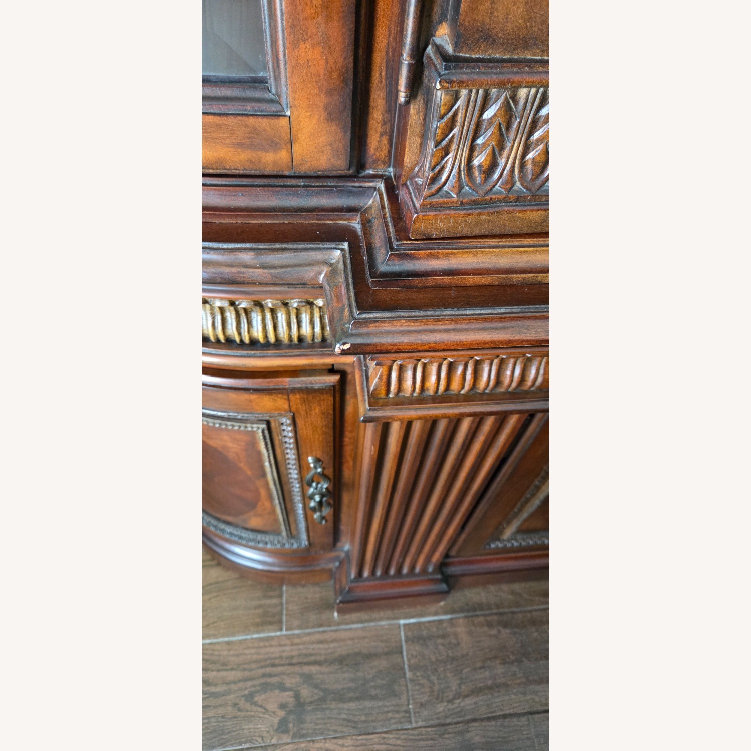 Vintage Wood Hutch With Curved Side Glass - image-6