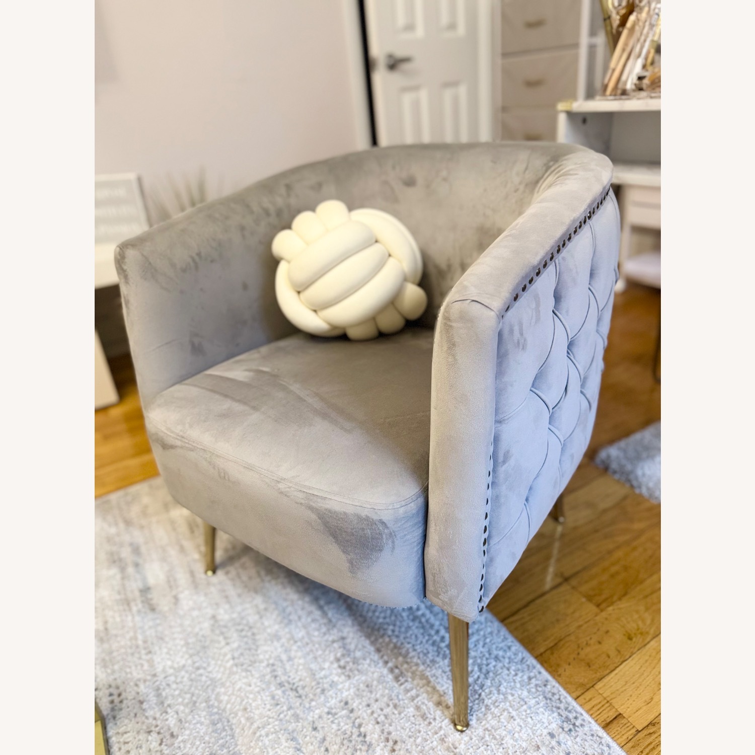 Light Gray Velvet Accent Chair - image-6