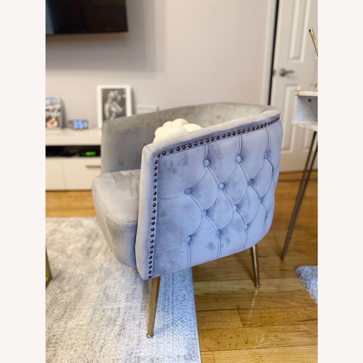 Light Gray Velvet Accent Chair - image-5