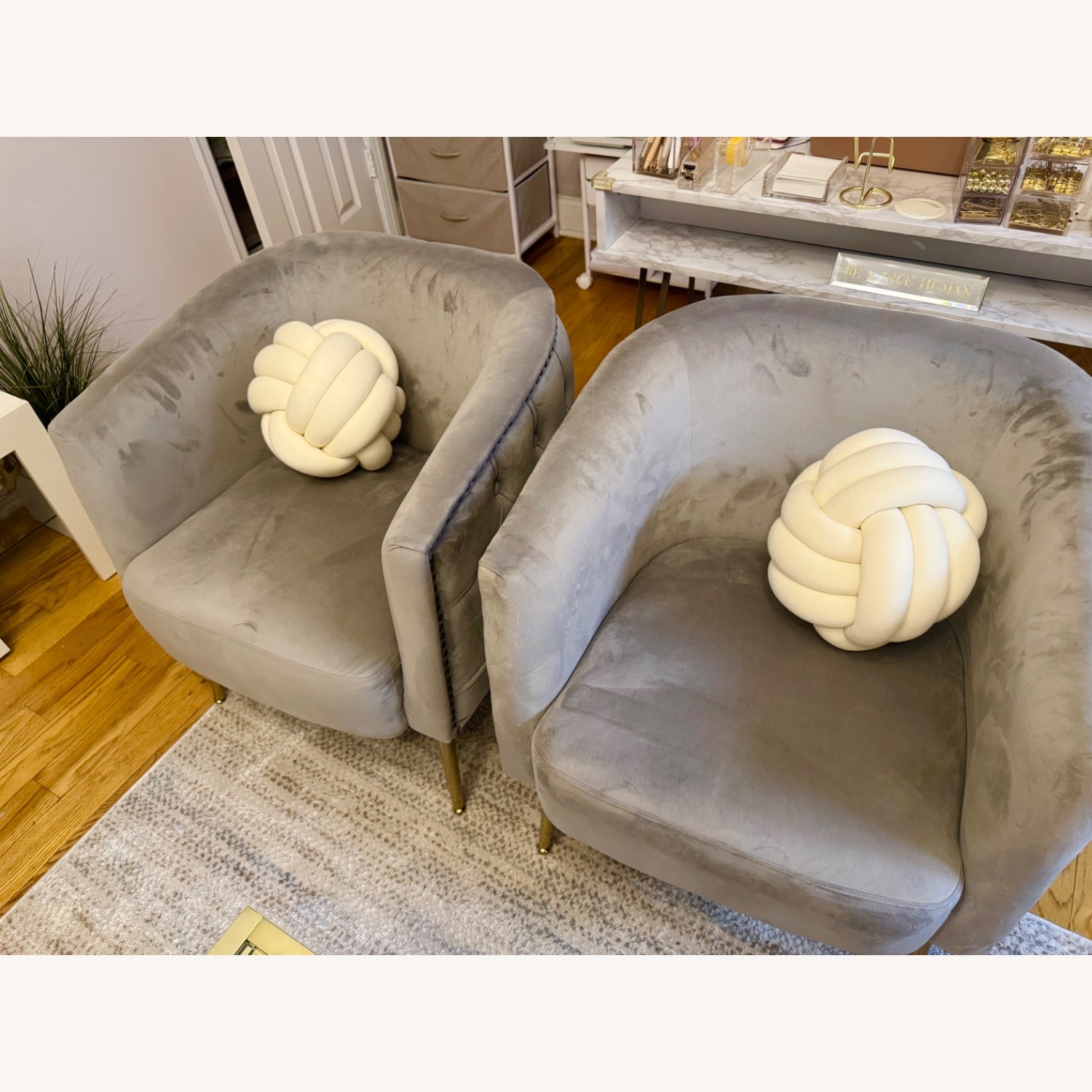 Light Gray Velvet Accent Chair - image-2