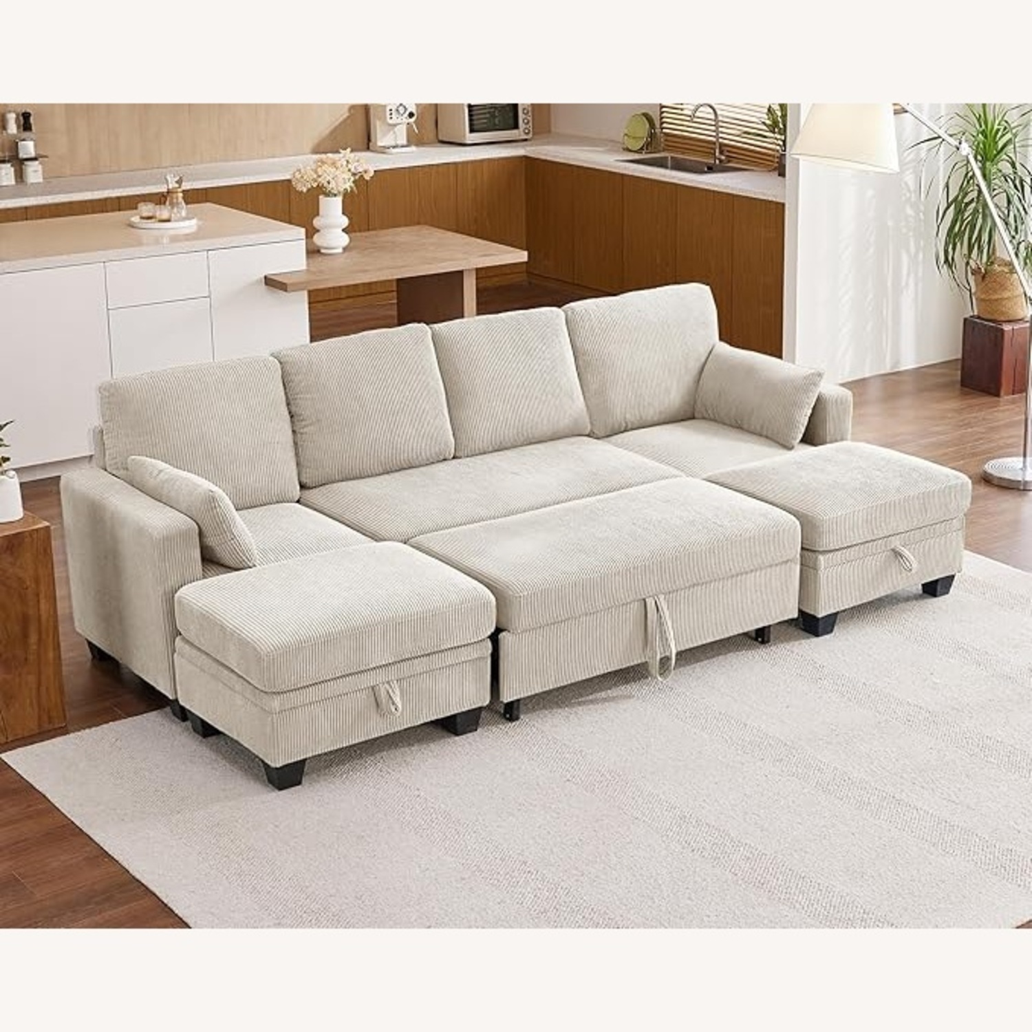  Beige Modular Sectional with Pull‑Out Bed - image-4