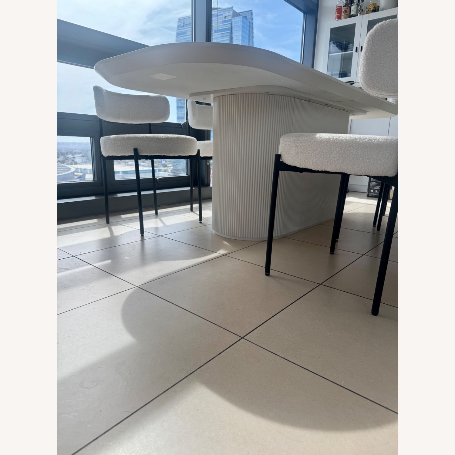 White Fluted Oval Dining Set W 6 Chairs - image-3