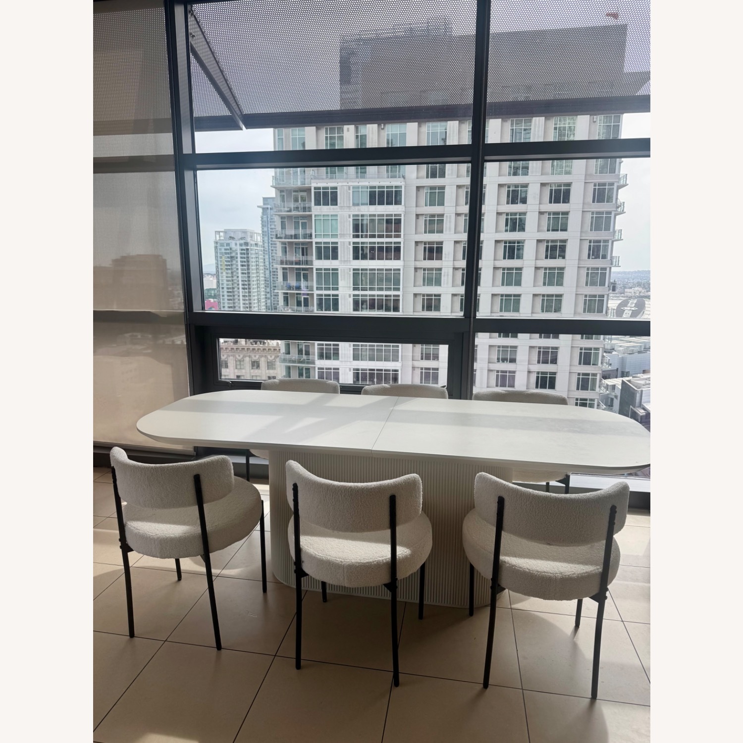 White Fluted Oval Dining Set W 6 Chairs - image-2