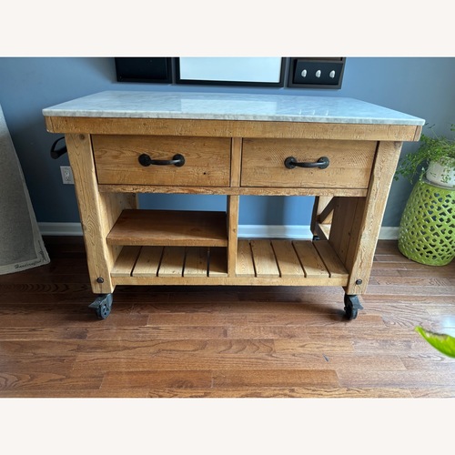 Used Pottery Barn Hamilton Marble Top Kitchen Island for sale on AptDeco