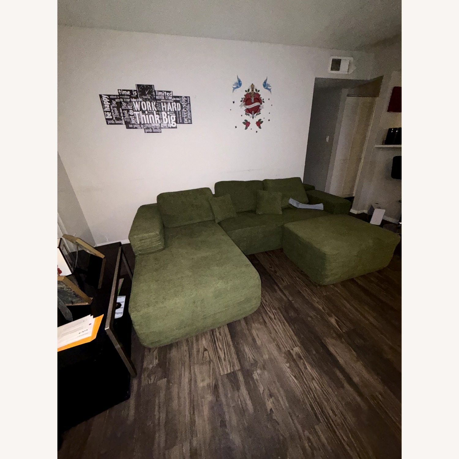 Vintage/Antique Green Fabric 3+ Piece Sectional - image-3