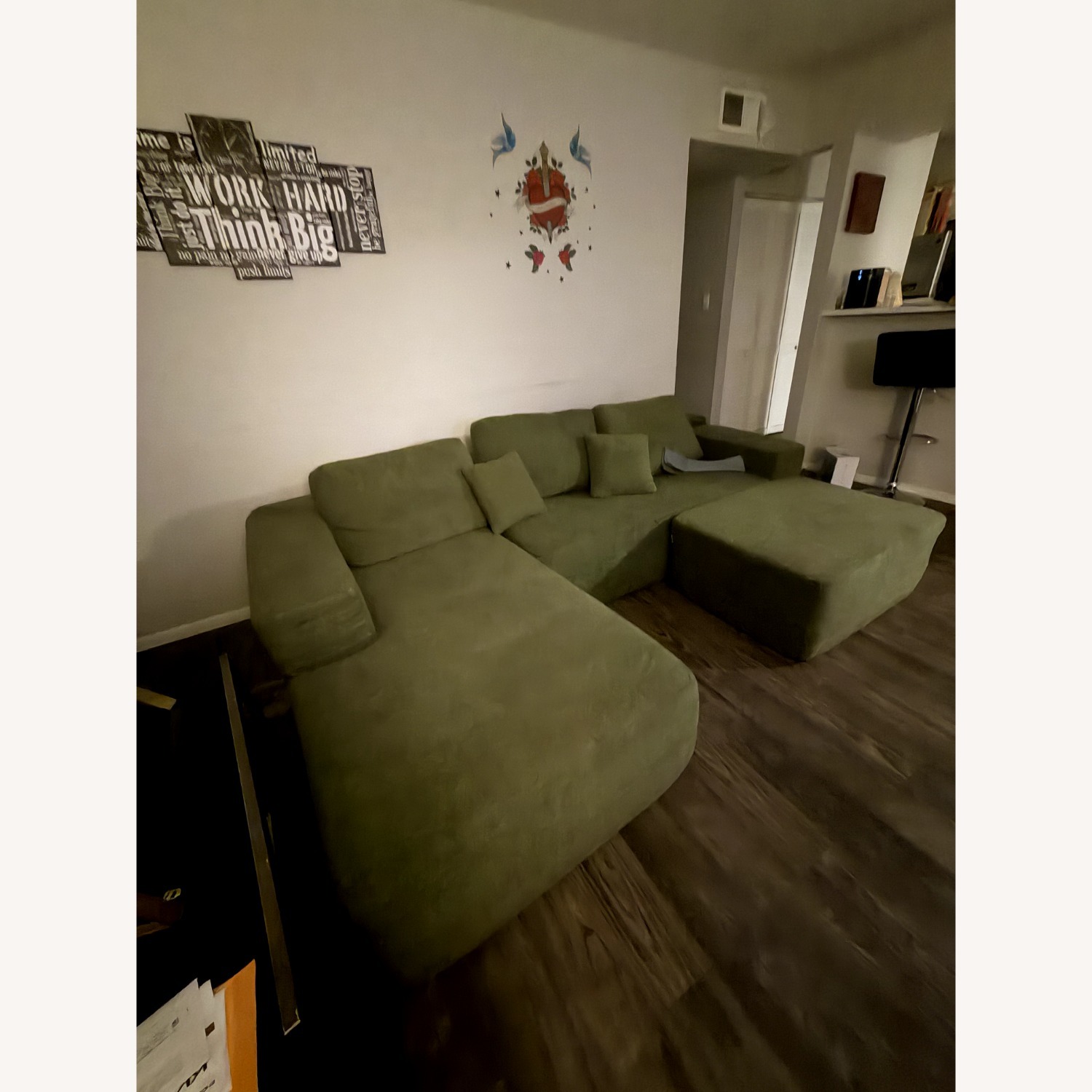 Vintage/Antique Green Fabric 3+ Piece Sectional - image-2