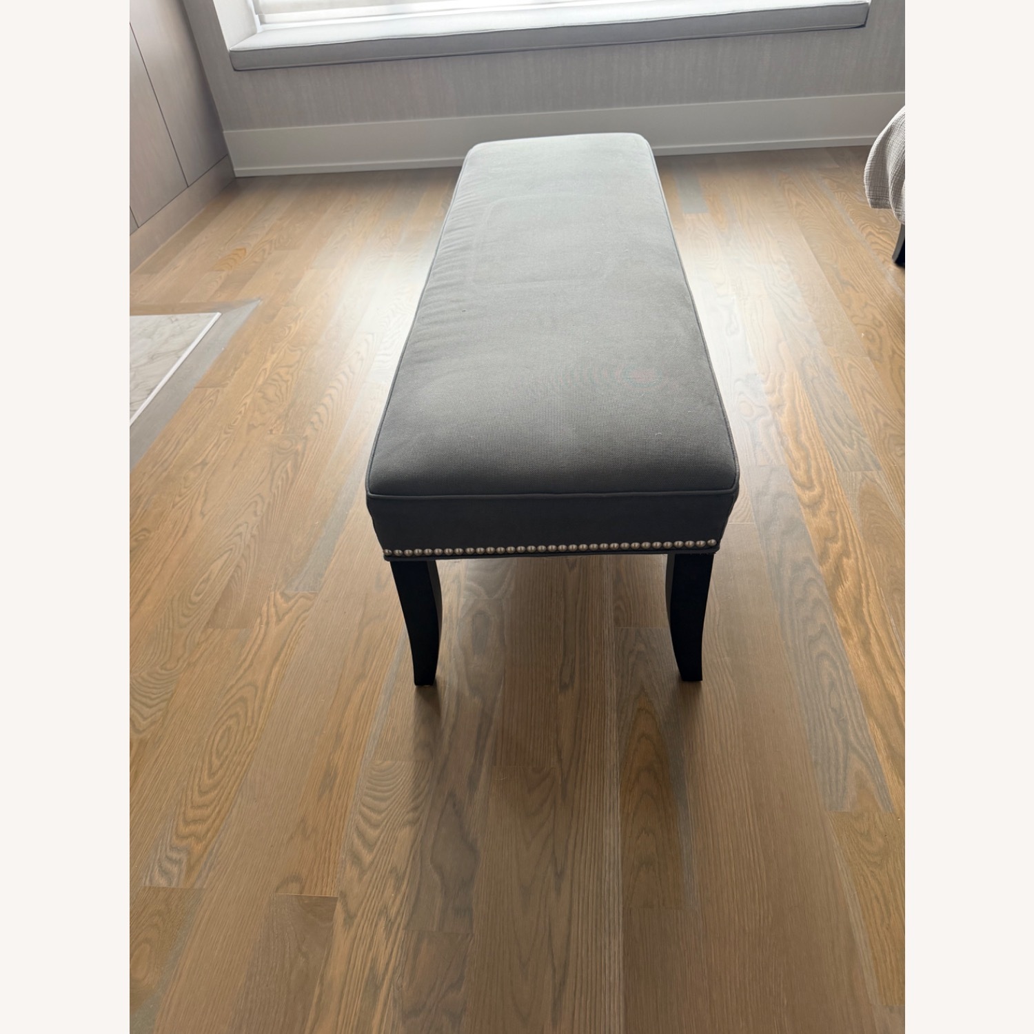 Crate & Barrel Colette Dark Gray Linen Ottoman - image-2