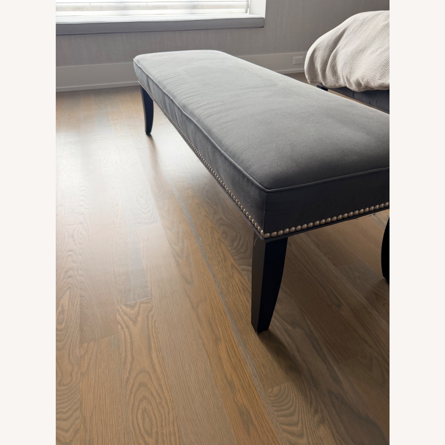 Crate & Barrel Colette Dark Gray Linen Ottoman - image-3