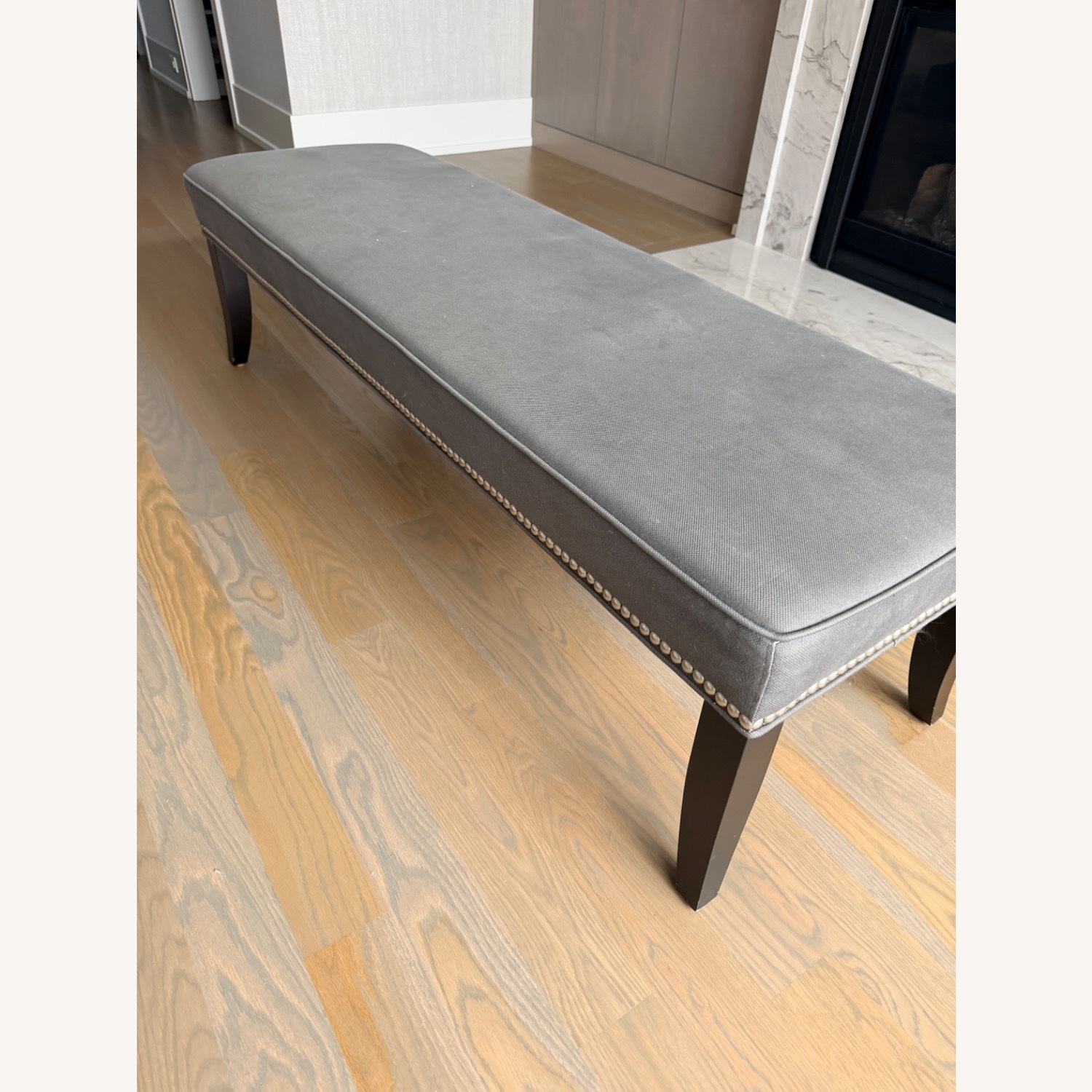 Crate & Barrel Colette Dark Gray Linen Ottoman - image-1