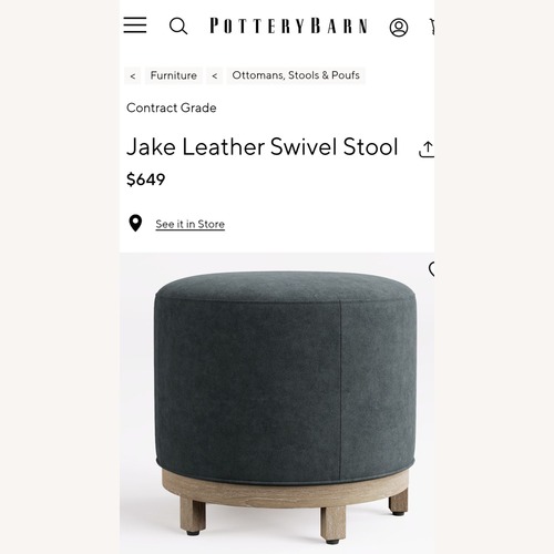 Used Pottery Barn Jake Swivel Stool in Steel Blue Suede for sale on AptDeco