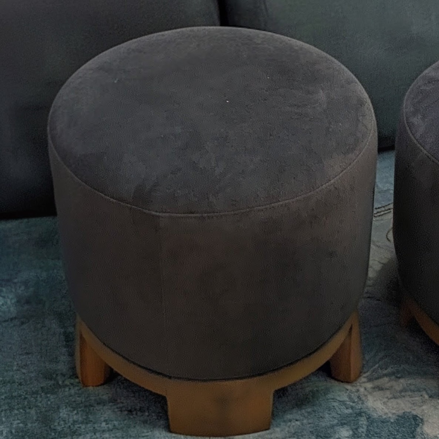 Pottery Barn Jake Swivel Stool in Steel Blue Suede - image-3