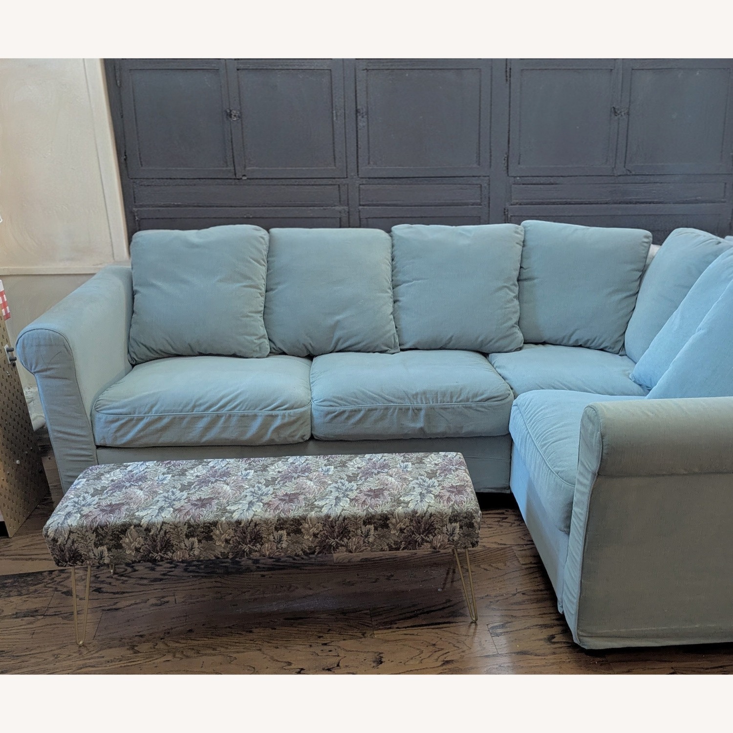 Floral Upholstery Bench with Hairpin legs - image-4