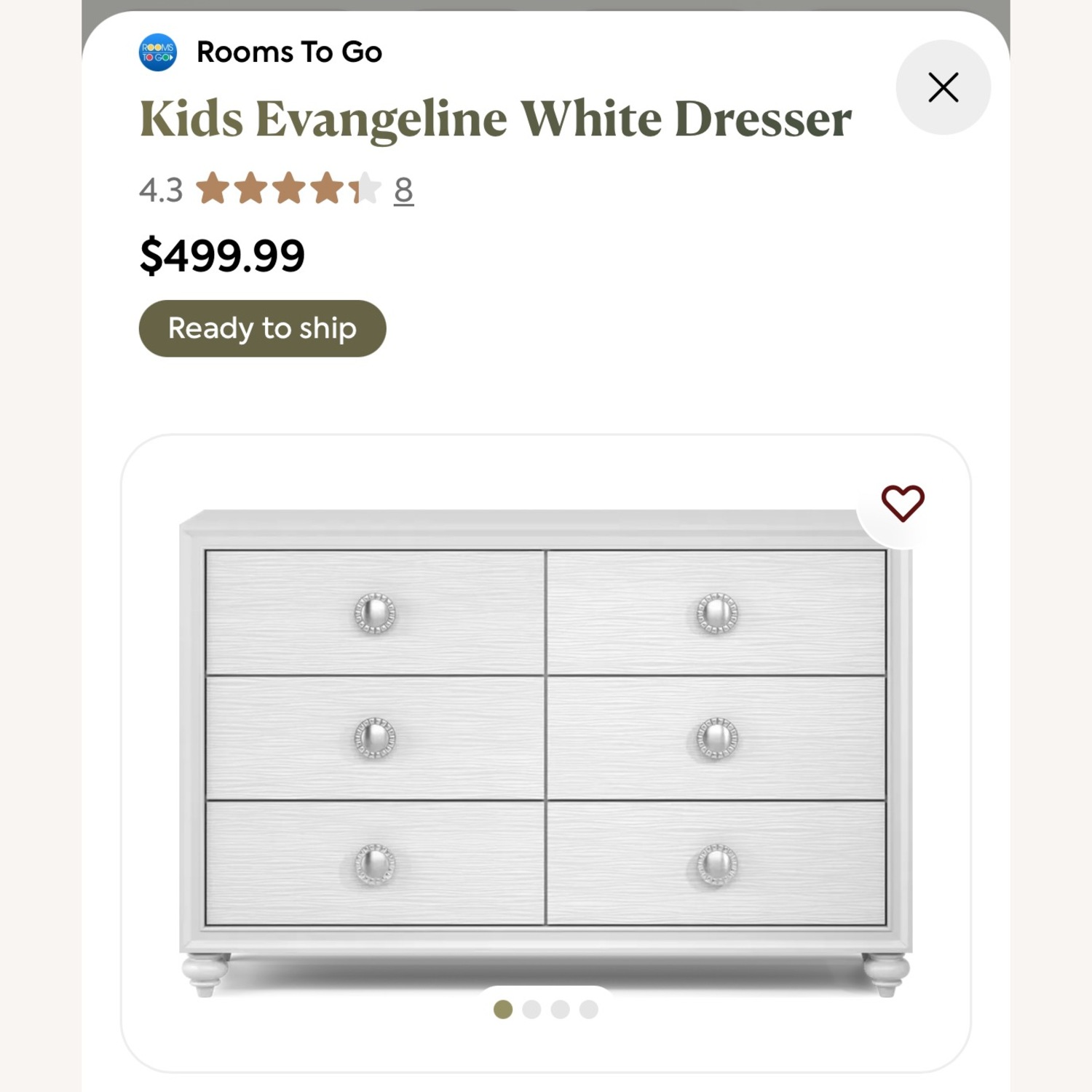 Rooms To Go Evangeline White Dresser - image-1