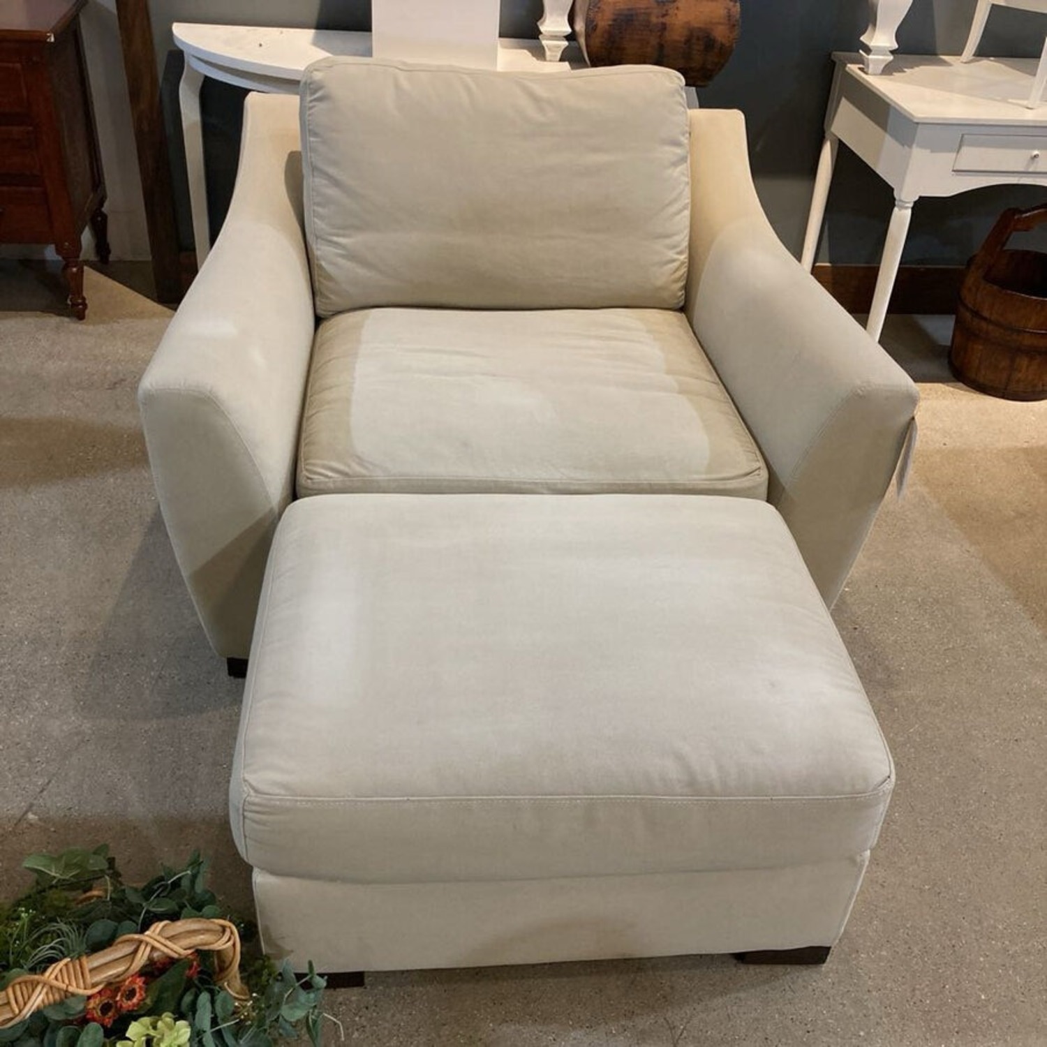 Upholstered Fabric Sofa Chair W Ottoman - image-4