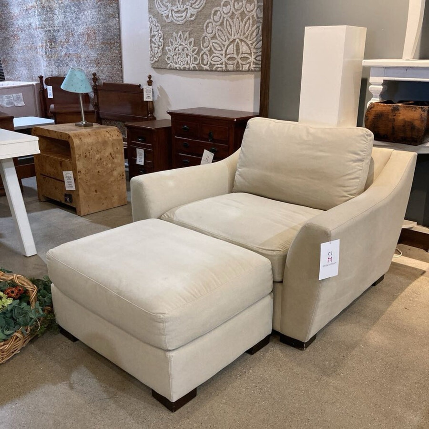 Upholstered Fabric Sofa Chair W Ottoman - image-2